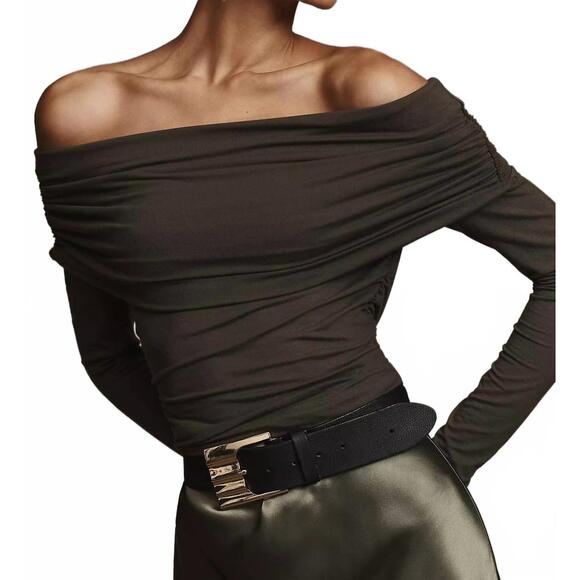 REFORMATION Tops - NEW REFORMATION florentina off shoulder knit shirt in olive